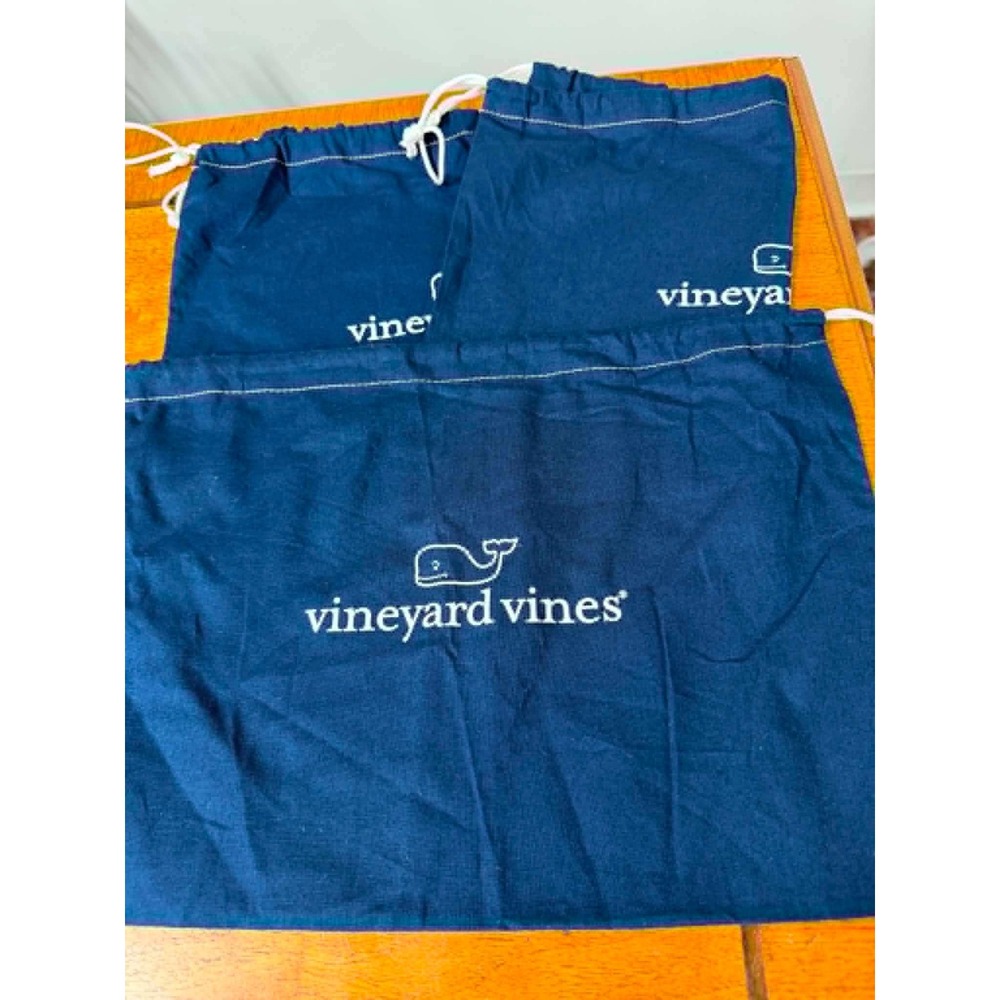 Set of 3 Vineyard Vines Navy Blue Whale Logo Drawstring Dust Bag Travel Pouch